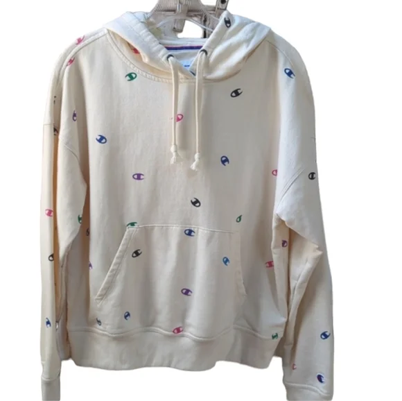 Champion, multicolor logo cream Color hoodie, SM - Picture 1 of 8